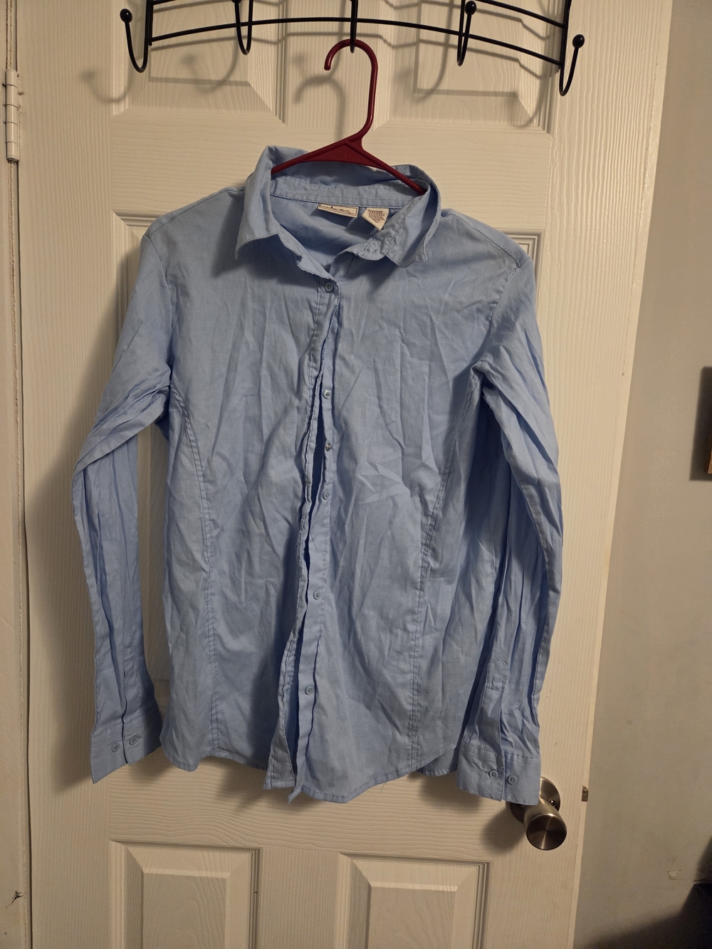 Wrangler Light Blue Womens Long-Sleeve Button-Up Shirt